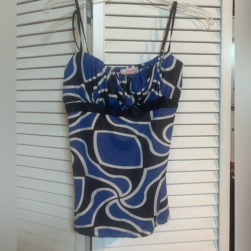 CANDIES Blue and White Ruched top with bow detail